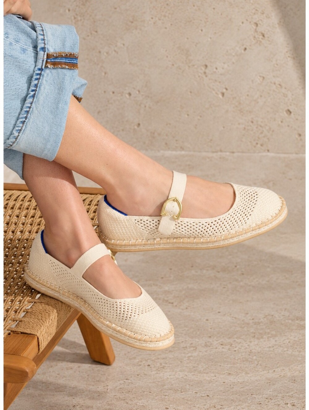 NWOT ROTHYS Crochet Mary Jane Espadrilles in Jasmine Ivory Cream 7.5 Like New